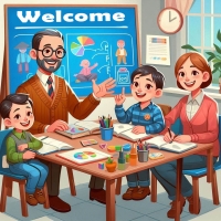 Family in classroom
